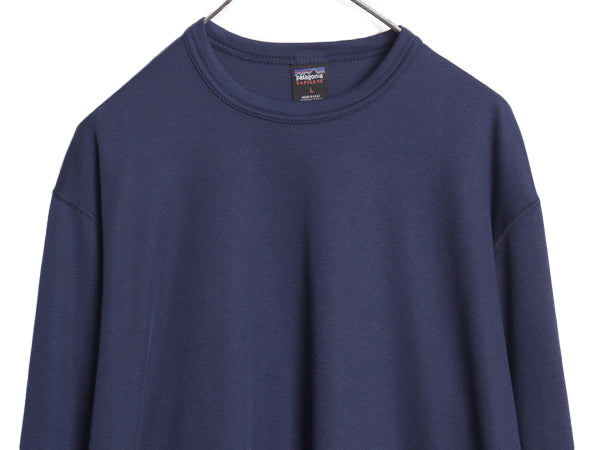 00s USA製 パタゴニア キャプリーン 長袖 Tシャツ メンズ L 古着 オールド アウトドア ストレッチ アンダーシャツ ロンT インナー 無地 紺
