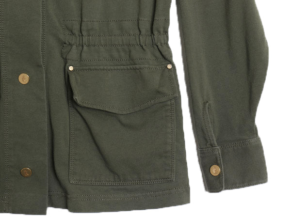 ローレン ラルフローレン ミリタリー ジャケット レディース S / M-65 タイプ リブ編み ストレッチコットン ハーフコート アーミー カーキ