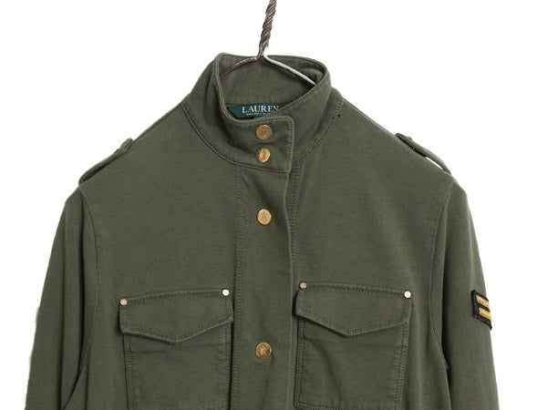 ローレン ラルフローレン ミリタリー ジャケット レディース S / M-65 タイプ リブ編み ストレッチコットン ハーフコート アーミー カーキ