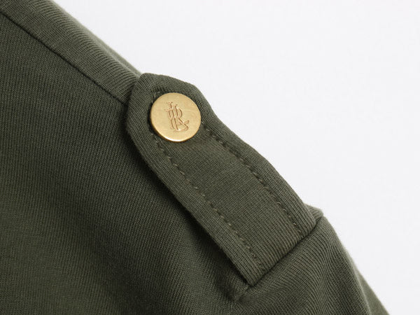 ローレン ラルフローレン ミリタリー ジャケット レディース S / M-65 タイプ リブ編み ストレッチコットン ハーフコート アーミー カーキ