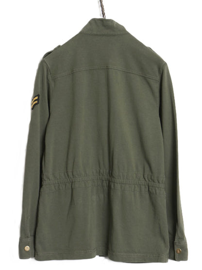 ローレン ラルフローレン ミリタリー ジャケット レディース S / M-65 タイプ リブ編み ストレッチコットン ハーフコート アーミー カーキ