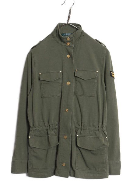 ローレン ラルフローレン ミリタリー ジャケット レディース S / M-65 タイプ リブ編み ストレッチコットン ハーフコート アーミー カーキ