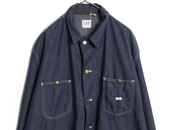 70s USA製 ★ Lee デニム カバーオール ジャケット メンズ XL 程 ヴィンテージ ワーク バットダイ ジージャン ジャンパー 濃紺 91-J タイプ