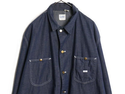 70s USA製 ★ Lee デニム カバーオール ジャケット メンズ XL 程 ヴィンテージ ワーク バットダイ ジージャン ジャンパー 濃紺 91-J タイプ