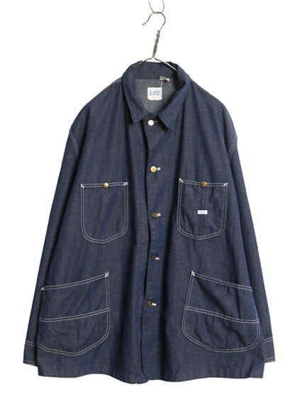 70s USA製 ★ Lee デニム カバーオール ジャケット メンズ XL 程 ヴィンテージ ワーク バットダイ ジージャン ジャンパー 濃紺 91-J タイプ