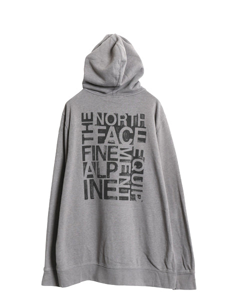 ノースフェイス 両面 プリント スウェット フード パーカー メンズ XL 古着 グラフィック プルオーバー トレーナー 裏起毛 大きいサイズ 灰