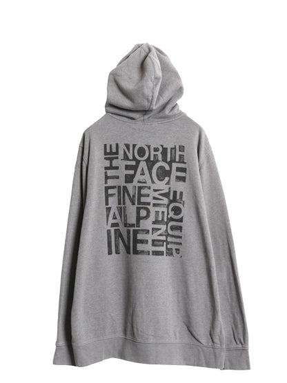 ノースフェイス 両面 プリント スウェット フード パーカー メンズ XL 古着 グラフィック プルオーバー トレーナー 裏起毛 大きいサイズ 灰