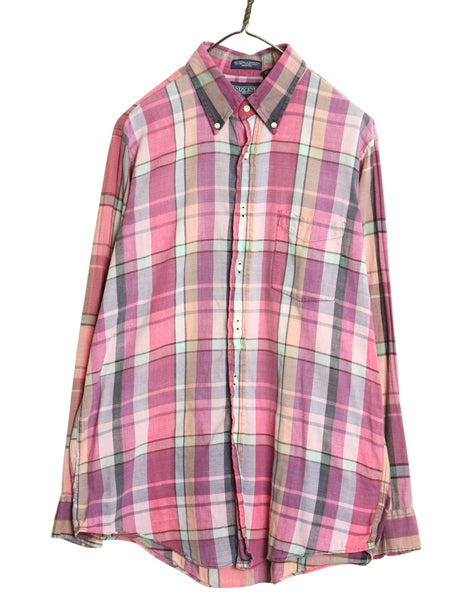 90s USA製 ランズエンド マドラス チェック 長袖 ボタンダウン シャツ メンズ L / 旧タグ オールド 長袖シャツ 薄手 コットン ポケット付き