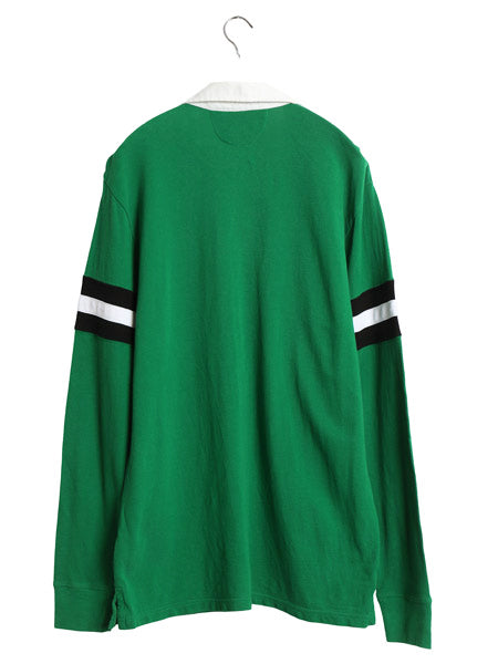 00s ポロ ラルフローレン 鹿の子 長袖 ポロシャツ キッズ XL メンズ M 程 オールド 長袖シャツ ラグビー ラガーシャツ タイプ ボーダー 緑