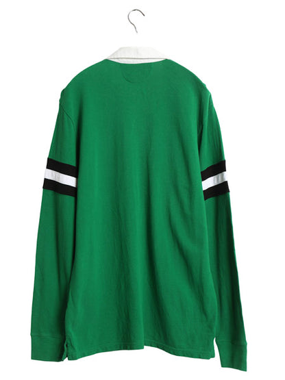 00s ポロ ラルフローレン 鹿の子 長袖 ポロシャツ キッズ XL メンズ M 程 オールド 長袖シャツ ラグビー ラガーシャツ タイプ ボーダー 緑