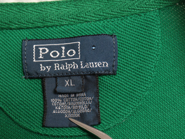 00s ポロ ラルフローレン 鹿の子 長袖 ポロシャツ キッズ XL メンズ M 程 オールド 長袖シャツ ラグビー ラガーシャツ タイプ ボーダー 緑