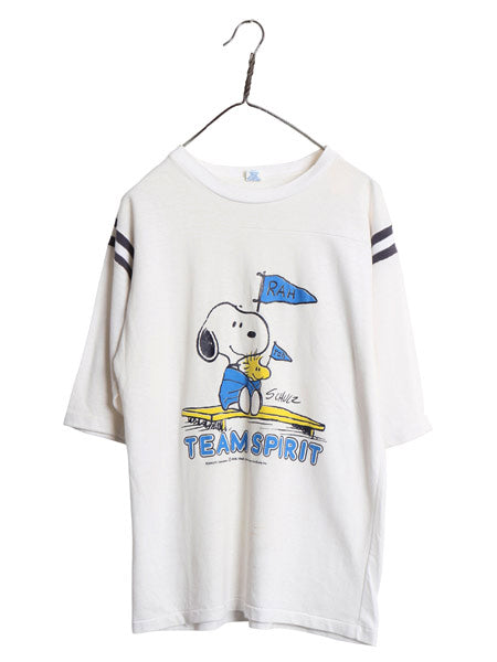 70s USA製 スヌーピー プリント フットボール Tシャツ メンズ レディース L ヴィンテージ キャラクター ピーナッツ 7分丈 シングルステッチ