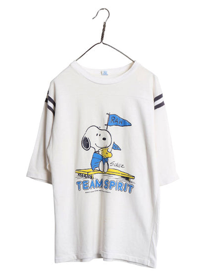 70s USA製 スヌーピー プリント フットボール Tシャツ メンズ レディース L ヴィンテージ キャラクター ピーナッツ 7分丈 シングルステッチ