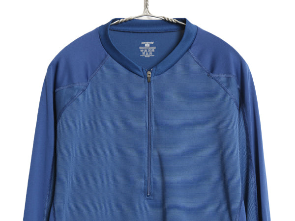 00s USA製 パタゴニア キャプリーン 長袖 Tシャツ メンズ L 05年製 オールド アウトドア ハーフジップ ボーダー ストレッチ アンダーシャツ