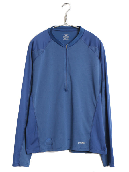 00s USA製 パタゴニア キャプリーン 長袖 Tシャツ メンズ L 05年製 オールド アウトドア ハーフジップ ボーダー ストレッチ アンダーシャツ