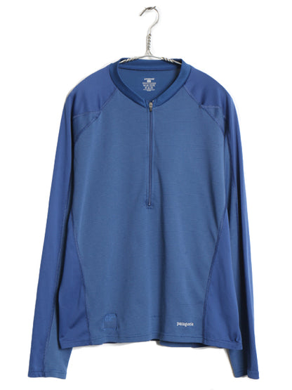00s USA製 パタゴニア キャプリーン 長袖 Tシャツ メンズ L 05年製 オールド アウトドア ハーフジップ ボーダー ストレッチ アンダーシャツ