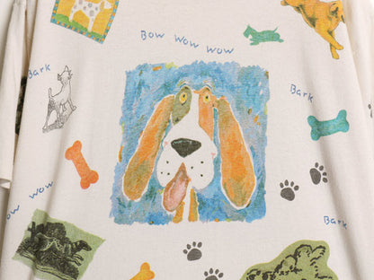 デッドストック 90s USA製 rel e vant products ドッグ イラスト プリント 半袖 Tシャツ メンズ レディース L / オールド アニマル 犬 総柄