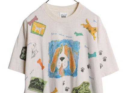 デッドストック 90s USA製 rel e vant products ドッグ イラスト プリント 半袖 Tシャツ メンズ レディース L / オールド アニマル 犬 総柄