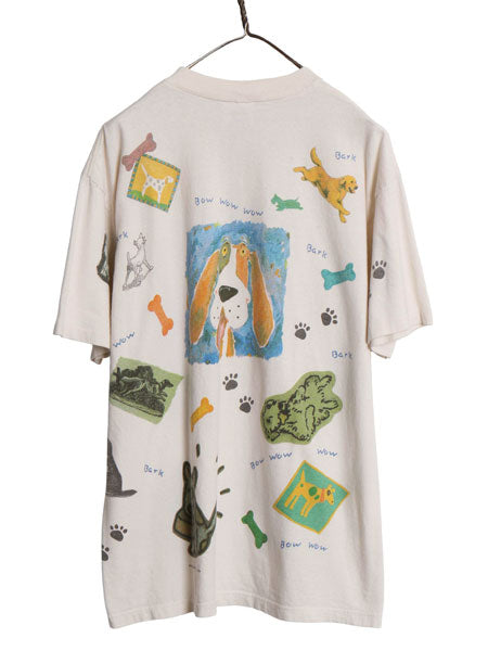 デッドストック 90s USA製 rel e vant products ドッグ イラスト プリント 半袖 Tシャツ メンズ レディース L / オールド アニマル 犬 総柄