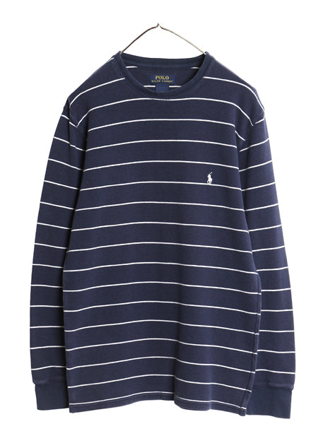 ポロ ラルフローレン ボーダー 長袖 サーマル Tシャツ メンズ L ロンT ストレッチ ワッフル カットソー ワンポイント ポニー 刺繍 ツートン