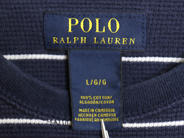 ポロ ラルフローレン ボーダー 長袖 サーマル Tシャツ メンズ L ロンT ストレッチ ワッフル カットソー ワンポイント ポニー 刺繍 ツートン