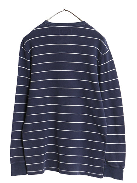 ポロ ラルフローレン ボーダー 長袖 サーマル Tシャツ メンズ L ロンT ストレッチ ワッフル カットソー ワンポイント ポニー 刺繍 ツートン