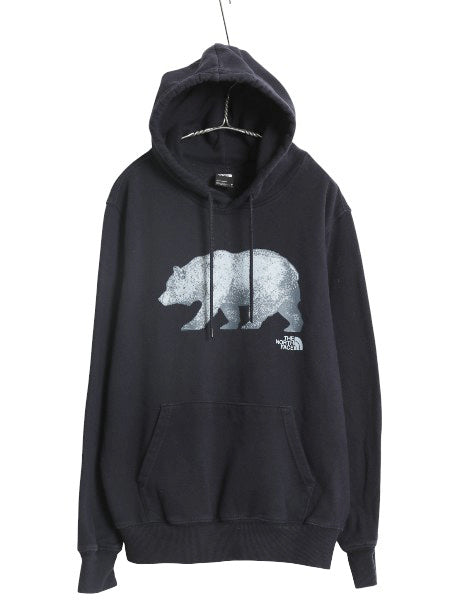 US企画 ノースフェイス プリント スウェット フード パーカー メンズ M / 裏起毛 プルオーバー トレーナー ベア イラスト グラフィック 紺