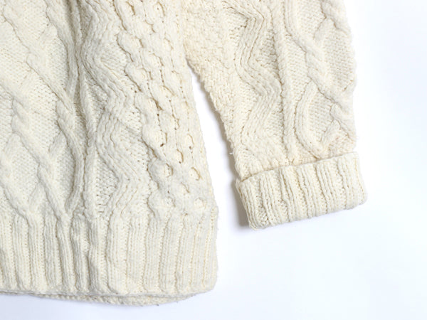 70s ハンドメイド ウール ケーブル ニット セーター メンズ S レディース M 程/ ヴィンテージ  アラン フィッシャーマン ナチュラル 手編み