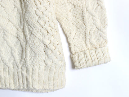 70s ハンドメイド ウール ケーブル ニット セーター メンズ S レディース M 程/ ヴィンテージ  アラン フィッシャーマン ナチュラル 手編み