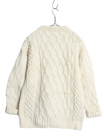 70s ハンドメイド ウール ケーブル ニット セーター メンズ S レディース M 程/ ヴィンテージ  アラン フィッシャーマン ナチュラル 手編み