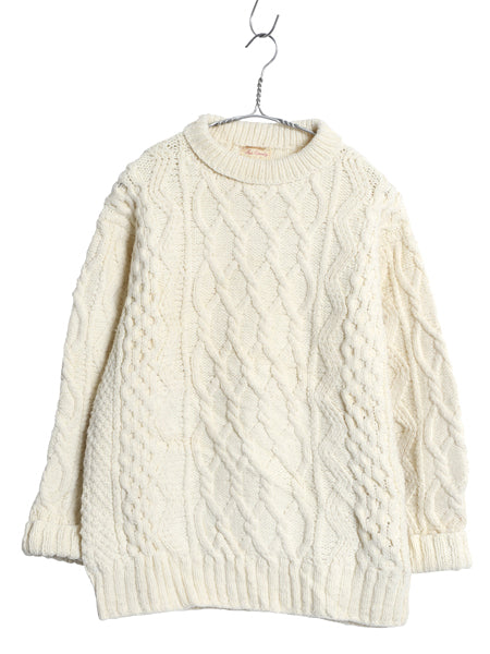 70s ハンドメイド ウール ケーブル ニット セーター メンズ S レディース M 程/ ヴィンテージ  アラン フィッシャーマン ナチュラル 手編み