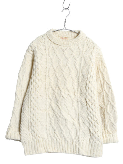 70s ハンドメイド ウール ケーブル ニット セーター メンズ S レディース M 程/ ヴィンテージ  アラン フィッシャーマン ナチュラル 手編み