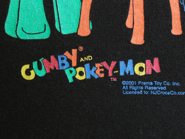 00s ★ ガンビー ポケモン パロディ イラスト プリント Tシャツ メンズ L / 古着 オフィシャル オールド アニメ キャラクター ジョーク 黒