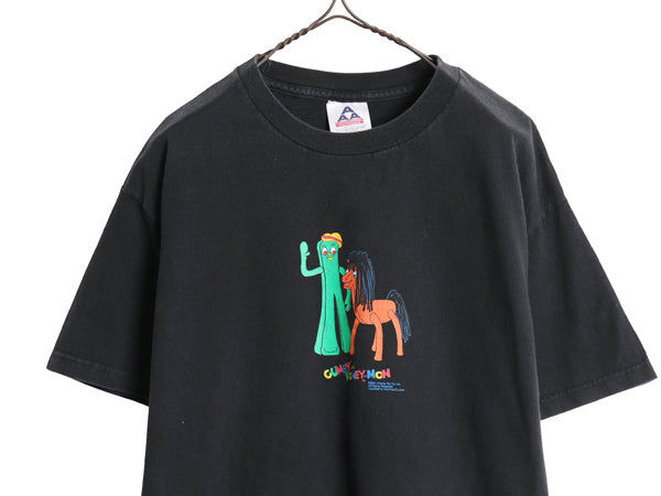 00s ★ ガンビー ポケモン パロディ イラスト プリント Tシャツ メンズ L / 古着 オフィシャル オールド アニメ キャラクター ジョーク 黒