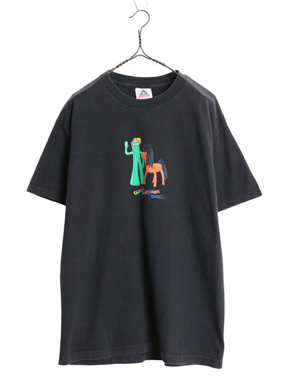 00s ★ ガンビー ポケモン パロディ イラスト プリント Tシャツ メンズ L / 古着 オフィシャル オールド アニメ キャラクター ジョーク 黒