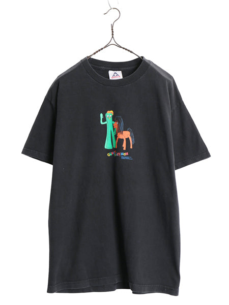 00s ★ ガンビー ポケモン パロディ イラスト プリント Tシャツ メンズ L / 古着 オフィシャル オールド アニメ キャラクター ジョーク 黒