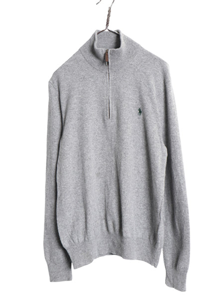 ポロ ラルフローレン ハーフジップ ニット セーター メンズ XL 小さめ L 程/ メリノ ウール ハイネック リブ編み ワンポイント ポニー 灰