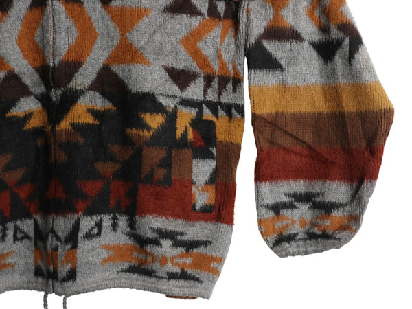 90s エクアドル製 ネイティブ 総柄 フルジップ ウール ニット パーカー メンズ レディース M 古着 オールド フード ジャケット セーター