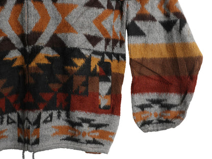 90s エクアドル製 ネイティブ 総柄 フルジップ ウール ニット パーカー メンズ レディース M 古着 オールド フード ジャケット セーター