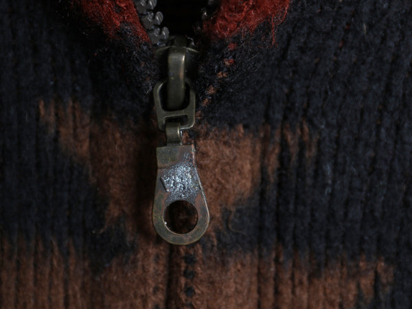 90s エクアドル製 ネイティブ 総柄 フルジップ ウール ニット パーカー メンズ レディース M 古着 オールド フード ジャケット セーター