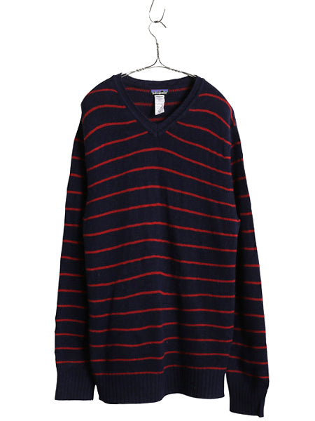 パタゴニア ラム ウール ボーダー ニット セーター メンズ M / 14年製 Vネック長袖ニット シンプル ゆったり リブ編み ツートン アウトドア