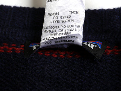 パタゴニア ラム ウール ボーダー ニット セーター メンズ M / 14年製 Vネック長袖ニット シンプル ゆったり リブ編み ツートン アウトドア