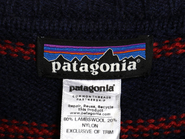 パタゴニア ラム ウール ボーダー ニット セーター メンズ M / 14年製 Vネック長袖ニット シンプル ゆったり リブ編み ツートン アウトドア