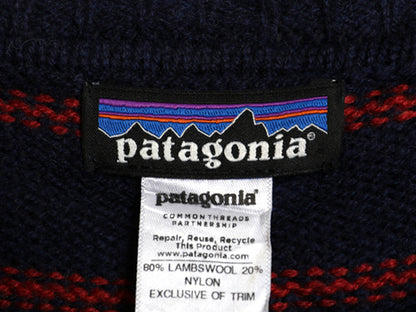 パタゴニア ラム ウール ボーダー ニット セーター メンズ M / 14年製 Vネック長袖ニット シンプル ゆったり リブ編み ツートン アウトドア