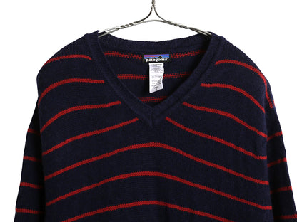 パタゴニア ラム ウール ボーダー ニット セーター メンズ M / 14年製 Vネック長袖ニット シンプル ゆったり リブ編み ツートン アウトドア