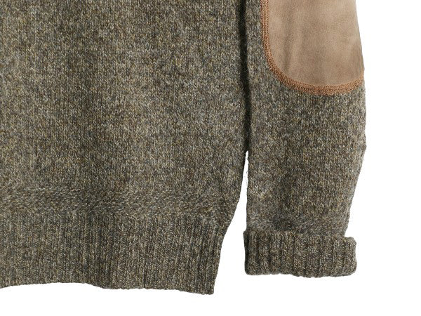 90s ポロ ラルフローレン ニット セーター メンズ L / オールド 長袖ニット ウール クルーネック ミドルゲージ 本革 レザー エルボーパッチ