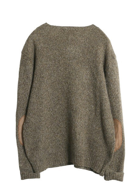 90s ポロ ラルフローレン ニット セーター メンズ L / オールド 長袖ニット ウール クルーネック ミドルゲージ 本革 レザー エルボーパッチ