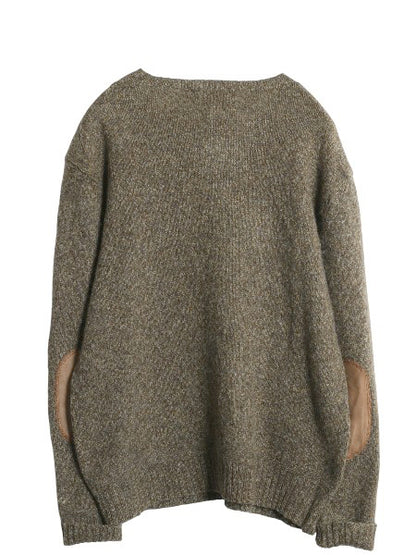 90s ポロ ラルフローレン ニット セーター メンズ L / オールド 長袖ニット ウール クルーネック ミドルゲージ 本革 レザー エルボーパッチ