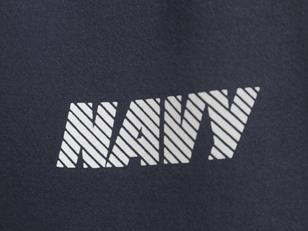 USA製 US NAVY プリント スウェット トレーニング パンツ メンズ M / 古着 ミリタリー 裏起毛 トレーナー 軍物 ネイビー USN ワンポイント