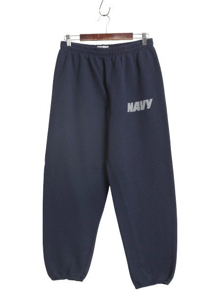 USA製 US NAVY プリント スウェット トレーニング パンツ メンズ M / 古着 ミリタリー 裏起毛 トレーナー 軍物 ネイビー USN ワンポイント